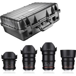 Samyang Kit Φωτογραφικών Φακών Video DSLR Basic Set (Samyang 35/1,5 + Samyang 85/1,5 + Samyang 14/3,1 + Samyang 24/1,5 + Mantona Outdoor Protection Case L) Wide Angle για Sony E Mount Μαύρος