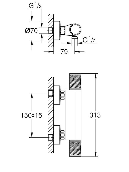 Grohe Grohtherm 1000 Performance Αναμεικτική Μπαταρία Ντουζιέρας Θερμοστατική Κωδικός: 34827000 - Image 5