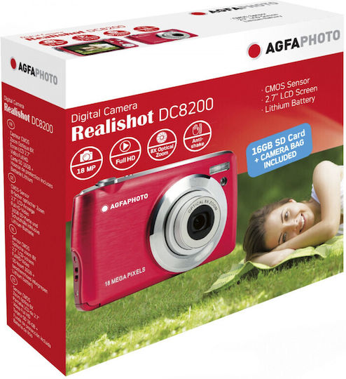 AgfaPhoto Realishot DC8200 Compact Φωτογραφική Μηχανή 18MP Οπτικού Ζουμ 8x με Οθόνη 2.7" και Ανάλυση Video Full HD (1080p) Κόκκινη - Image 5