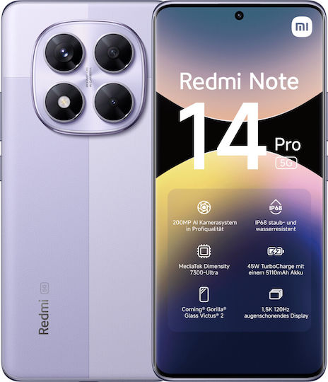 Xiaomi Redmi Note 14 Pro 5G 16.9 cm (6.67 ) Dual SIM USB Type-C 8 GB 256 GB 5110 mAh Lavender  Purple
