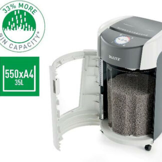 LEITZ Shredder IQ OptiMax Office 35 L  P-5  2x15 shreds  Automatic Start/Stop  Reverse function  Rotating container - 33% larger capacity for shreds.