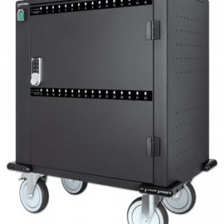 Manhattan iPad to 13   MacBook Air to 13  & Chromebook to 14  32-bay Charging Trolley/Cart via USB-C  Also other tablets/smartphones (with device to USB-C cable)  Bays 330x22x235mm  Device charging cables not included (suggest USB-C cable 354868) Cab
