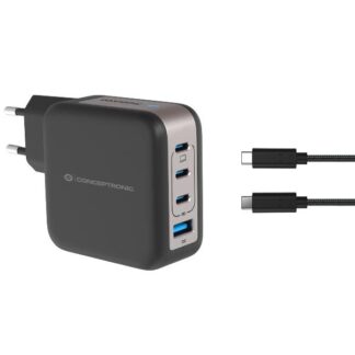 CARICATORE PD USB 4-PORTE 100W GaN con cavo di ricarica USB-C, (3x USB-C, 1x USB-A, QC 3.0